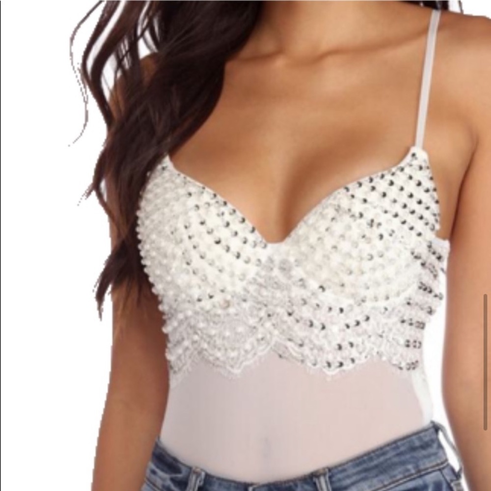 Beaded white bodysuit new